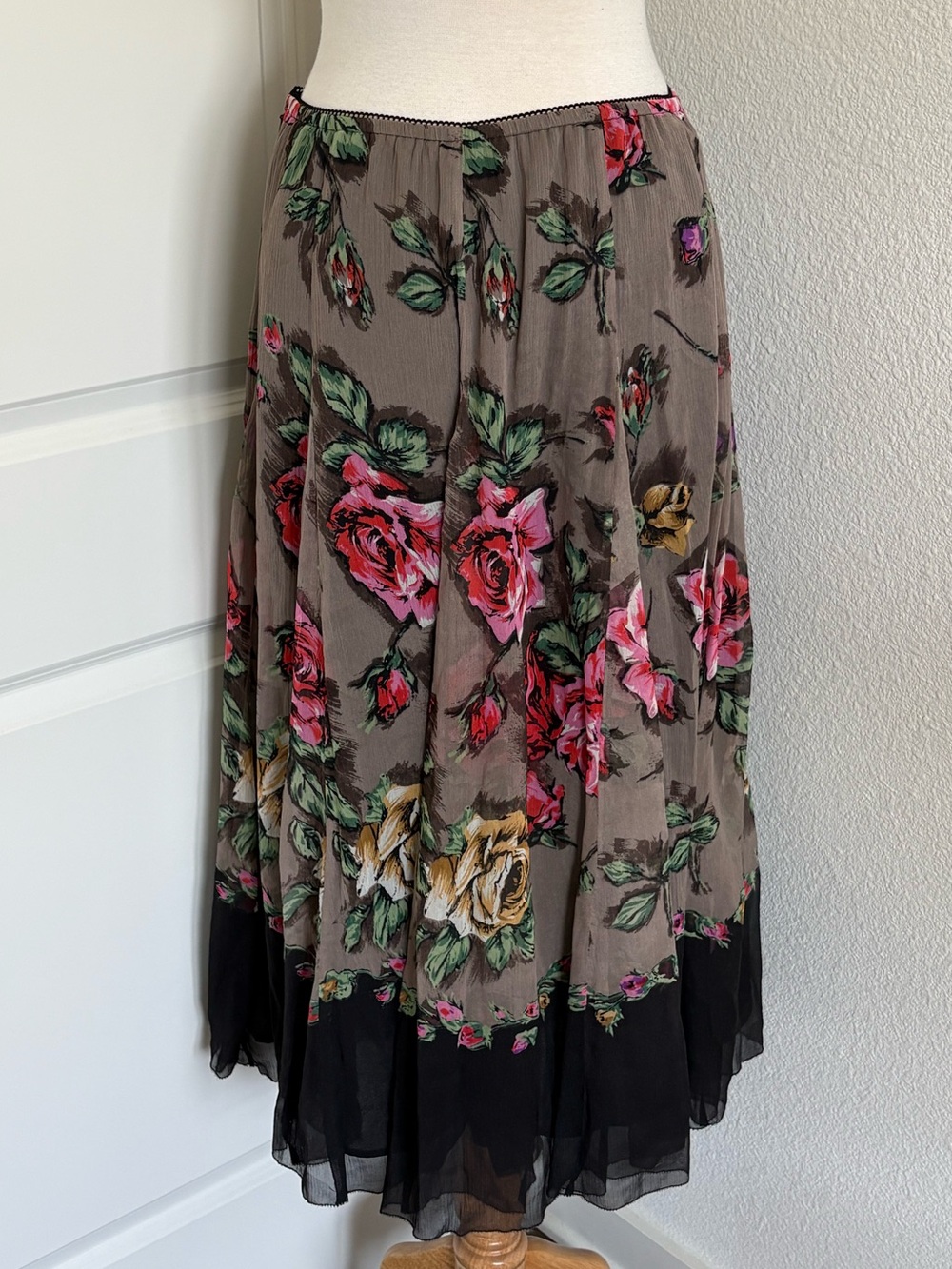 Vintage Coldwater Creek 100% Silk Midi Skirt Women's 10 Boho Y2K Artsy 2000s - Picture 6 of 7